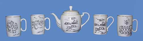 Porcelain teapot and mugs, CAS 2000-0004-0001 A-F