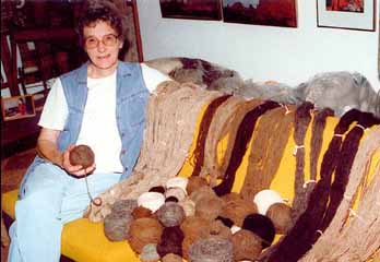 Margaret Shuffrey with handspun Navajo churro wool yarn