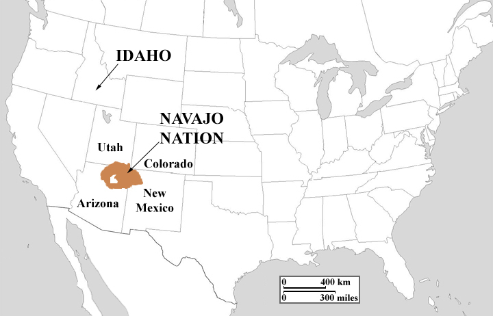 Location of the Navajo Nation in relation to Idaho